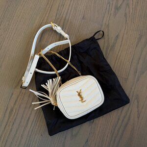 YSL Cream Baby Lou Camera Bag Gold Chain Mini
